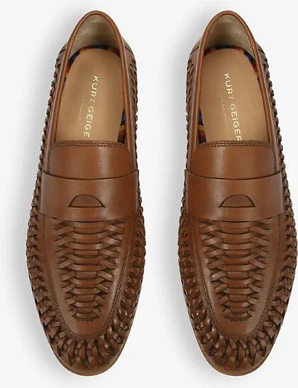 Mens Tan Pablo Woven Leather Loafers Eur 44 / 10 Uk Men - Image 2