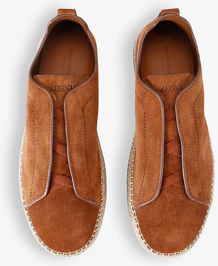 Mens Tan Triple Stitch Contrast-Sole Suede Espadrilles Eur 42 / 8 Uk Men - Image 2