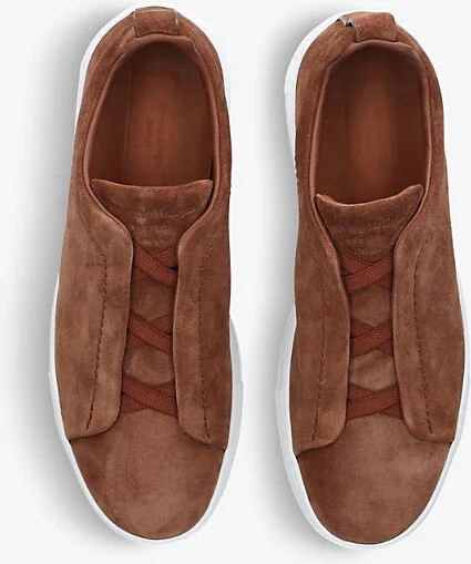 Mens Tan Triple Stitch Low-Top Suede Trainers Eur 42 / 8 Uk Men - Image 2