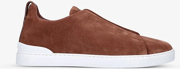Mens Tan Triple Stitch Low-Top Suede Trainers Eur 42 / 8 Uk Men