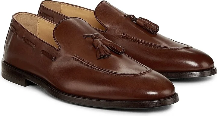 Men's Tassel-Accented Leather Loafers - Brown - Size 8 - Image 2