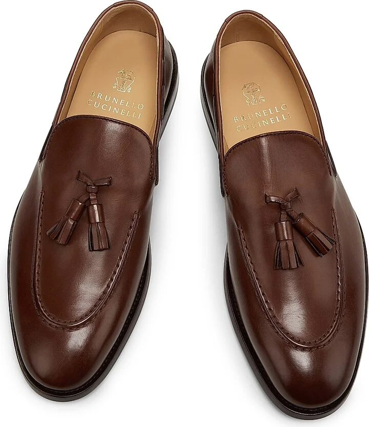 Men's Tassel-Accented Leather Loafers - Brown - Size 8 - Image 4