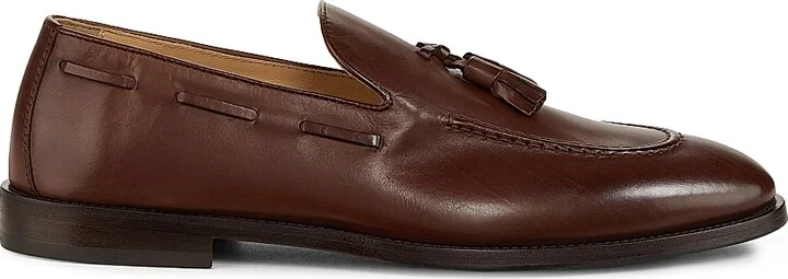 Men's Tassel-Accented Leather Loafers - Brown - Size 8