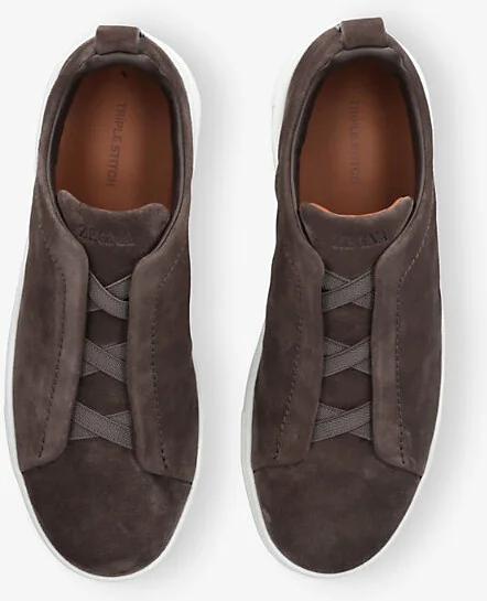 Mens Taupe Triple Stitch Panelled Suede Low-Top Trainers Eur 44.5 / 10.5 Uk Men - Image 2