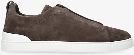 Mens Taupe Triple Stitch Panelled Suede Low-Top Trainers Eur 44.5 / 10.5 Uk Men