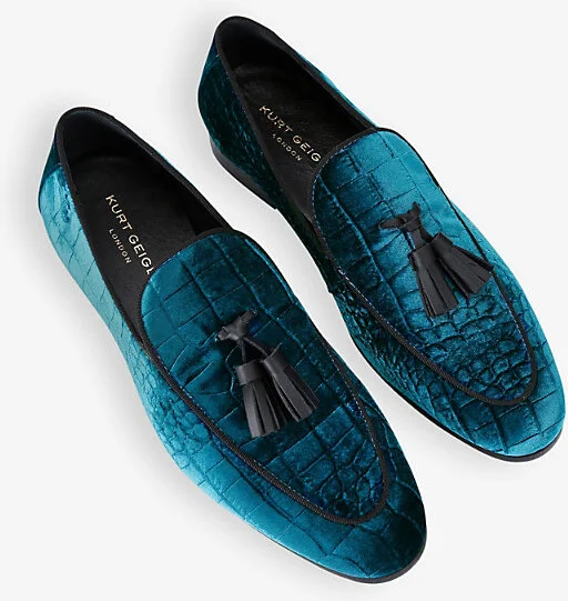 Mens Teal Henry Tassel-Embellished Quilted Velvet Loafers Eur 45 / 11 Uk Men - Image 2