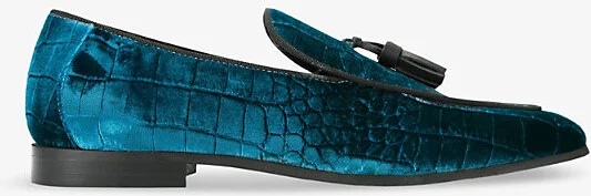 Mens Teal Henry Tassel-Embellished Quilted Velvet Loafers Eur 45 / 11 Uk Men