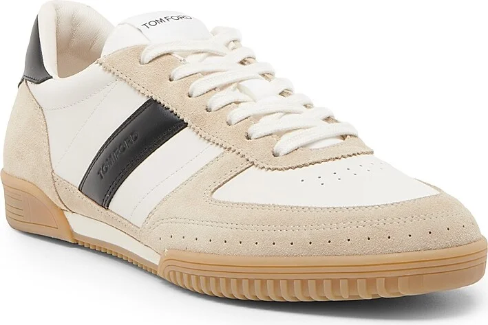Men's Terence Striped Leather Low-Top Sneakers - Dune Black - Size 10 - Image 2