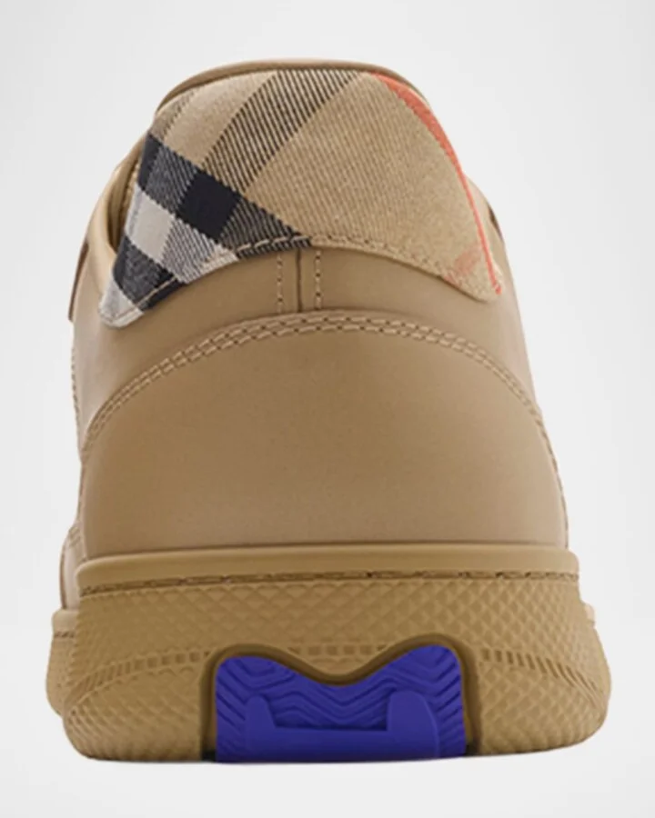 Men's Terrace Leather and Check Low-Top Sneakers - Image 3
