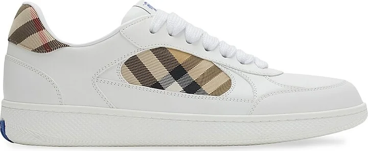 Men's Terrace Leather & Check Sneakers - Whitesand - Size 6