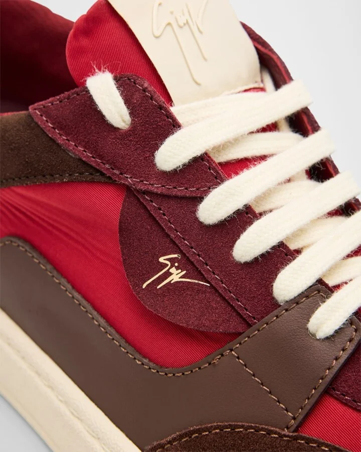 Men's Textile and Leather Low-Top Sneakers - Image 2