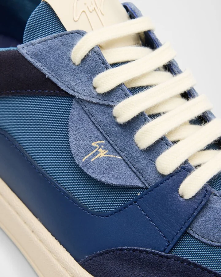 Men's Textile and Leather Low-Top Sneakers - Image 8