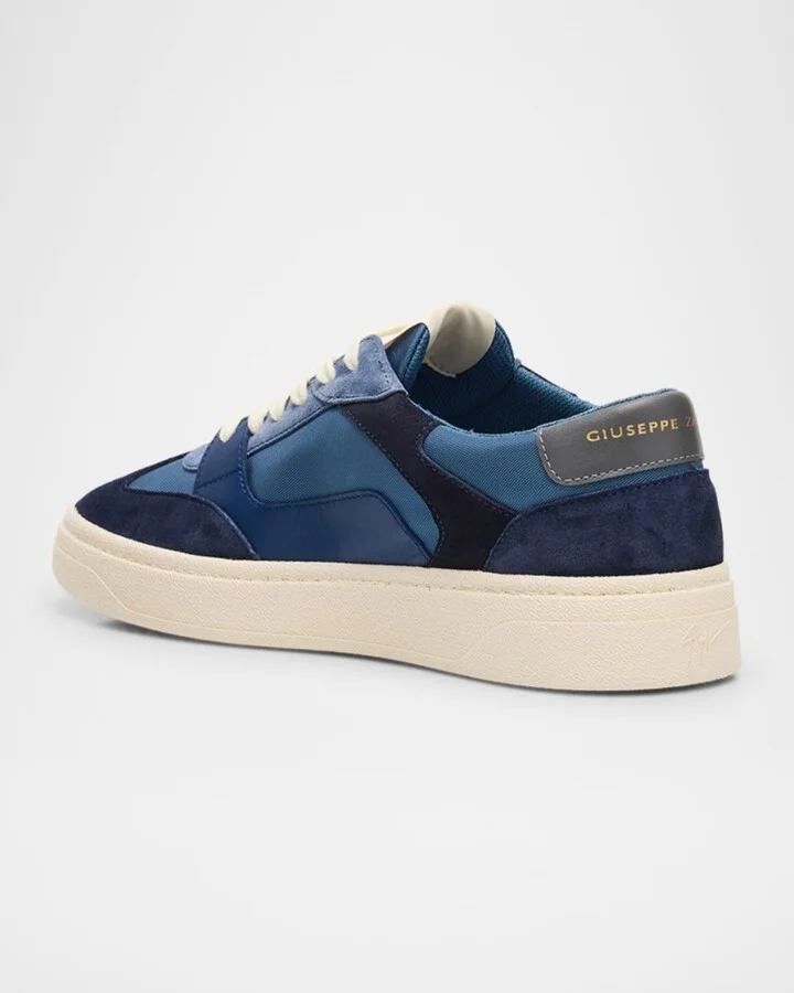 Men's Textile and Leather Low-Top Sneakers - Image 9