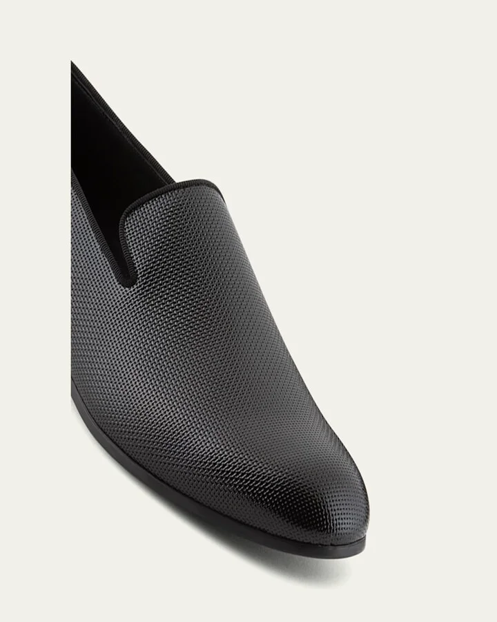 Men's Textured Leather Grosgrain-Trim Loafers - Image 3