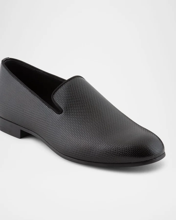 Men's Textured Leather Grosgrain-Trim Loafers - Image 2