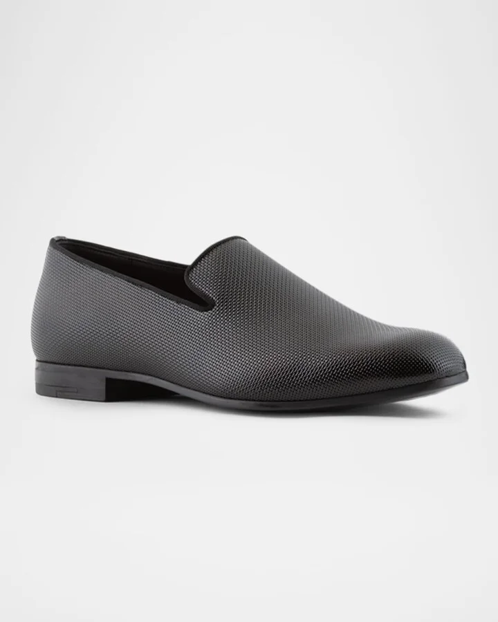 Men's Textured Leather Grosgrain-Trim Loafers - Image 4