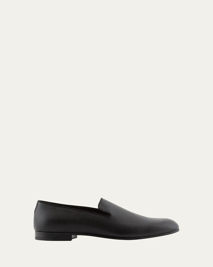 Men's Textured Leather Grosgrain-Trim Loafers