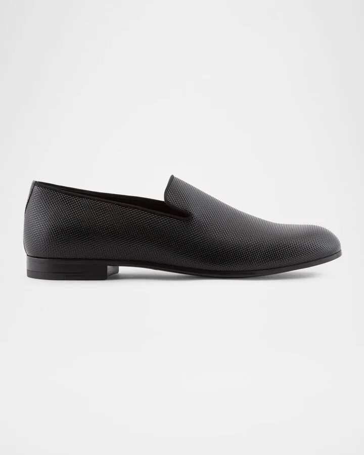Men's Textured Leather Grosgrain-Trim Loafers