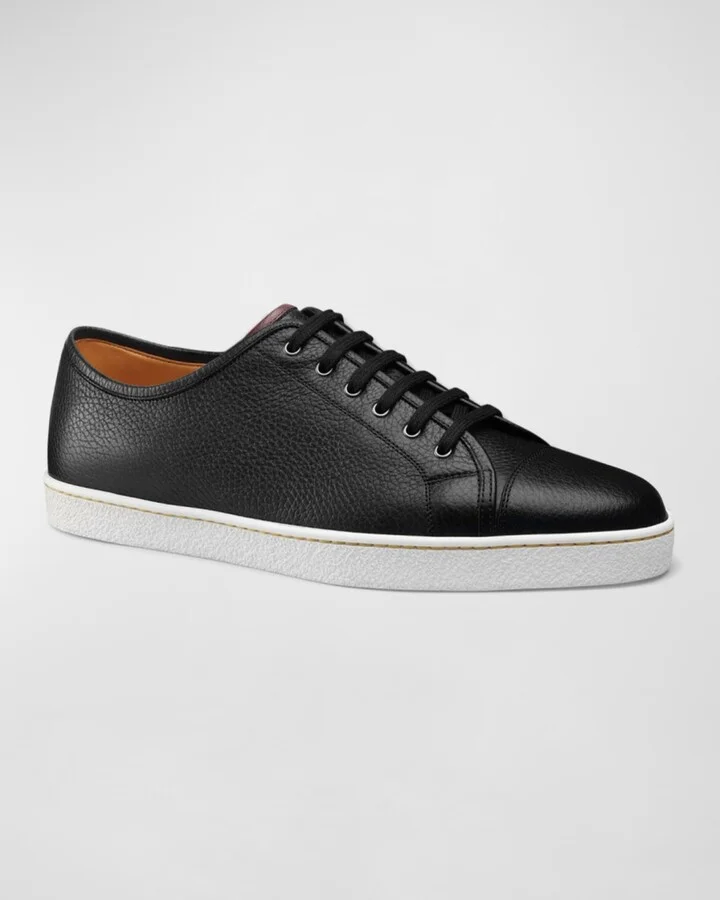 Men's Textured Leather Low-Top Sneakers - Image 3