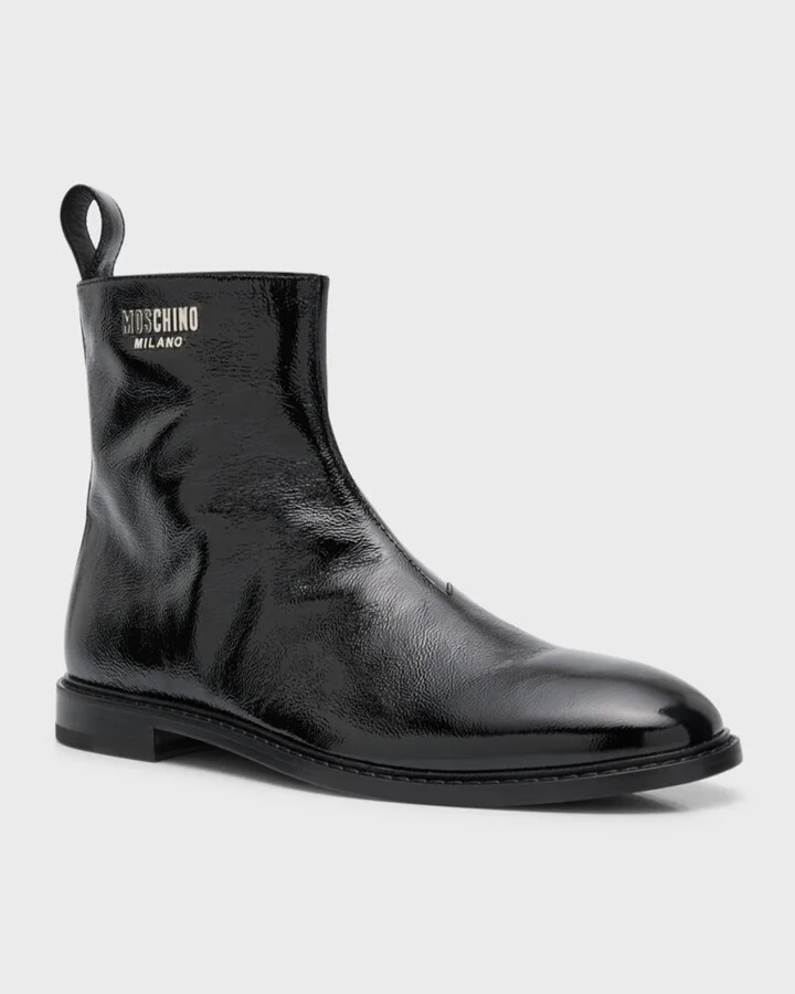 Men's Textured Logo-Plate Ankle Boots - Image 6