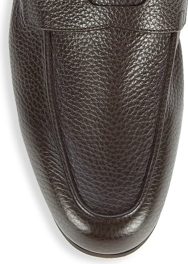 Men's Thorne Pebble-Grained Leather Penny Loafers - Dark Brown - Size 9 - Image 4