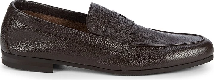 Men's Thorne Pebble-Grained Leather Penny Loafers - Dark Brown - Size 9