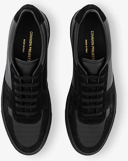 Mens Total Black Bball Duo Low-Top Leather Trainers Eur 44 / 10 Uk Men - Image 2