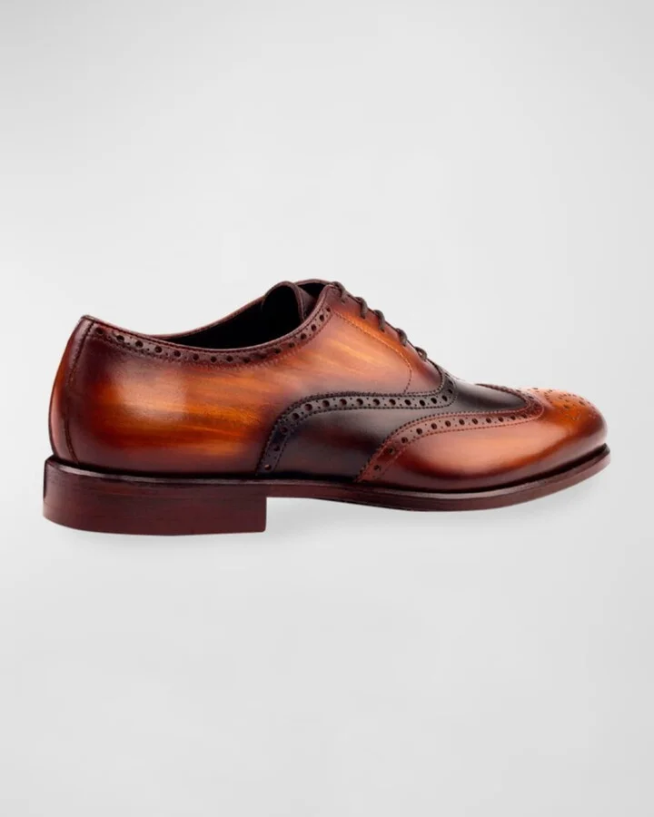 Men's Trezor Brogue Patina Leather Oxford Shoes - Image 2