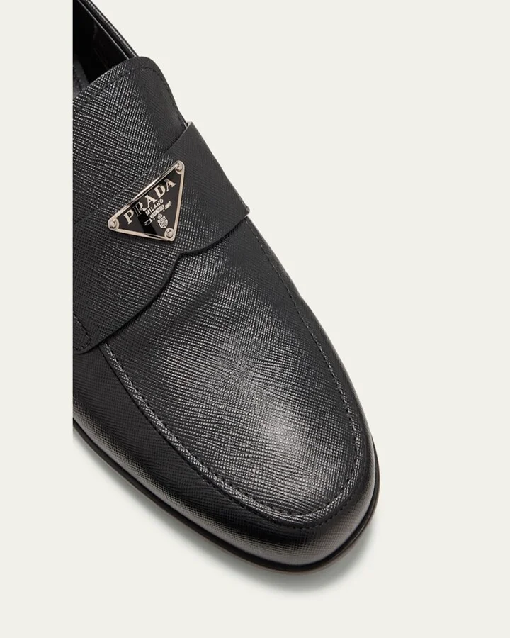 Men's Triangle Logo Saffiano Leather Loafers - Image 3