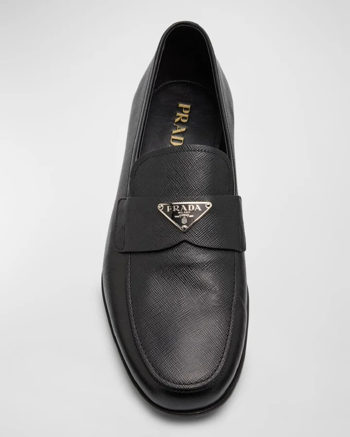 Men's Triangle Logo Saffiano Leather Loafers - Image 2
