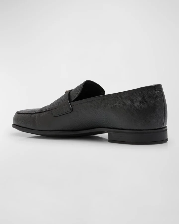 Men's Triangle Logo Saffiano Leather Loafers - Image 3