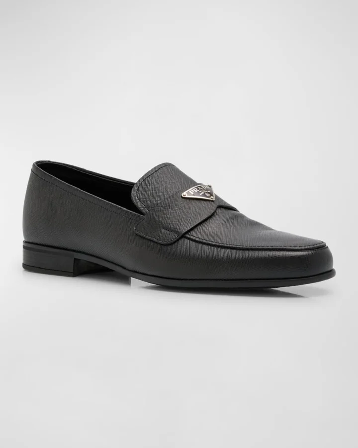 Men's Triangle Logo Saffiano Leather Loafers - Image 4
