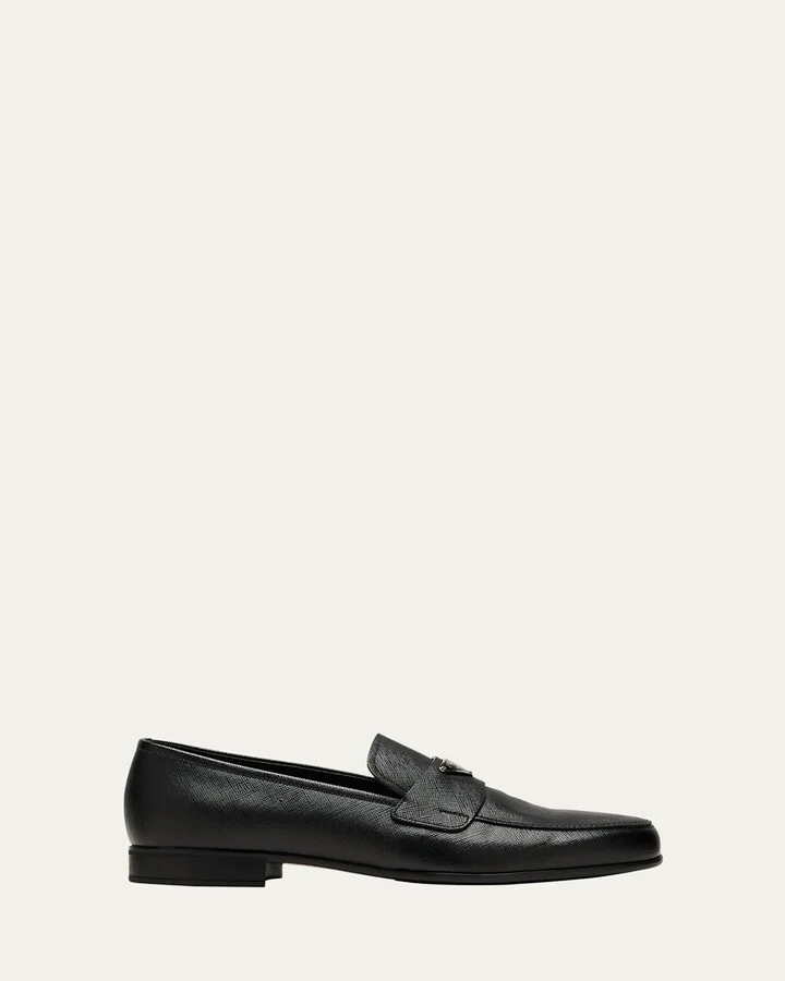Men's Triangle Logo Saffiano Leather Loafers