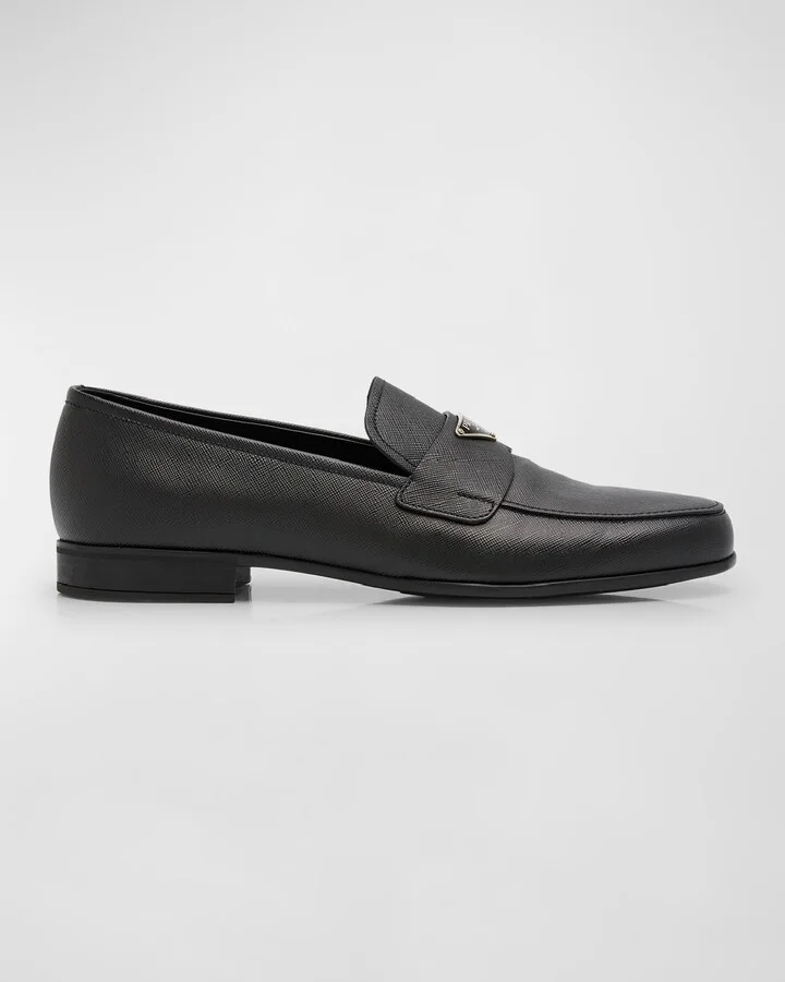 Men's Triangle Logo Saffiano Leather Loafers