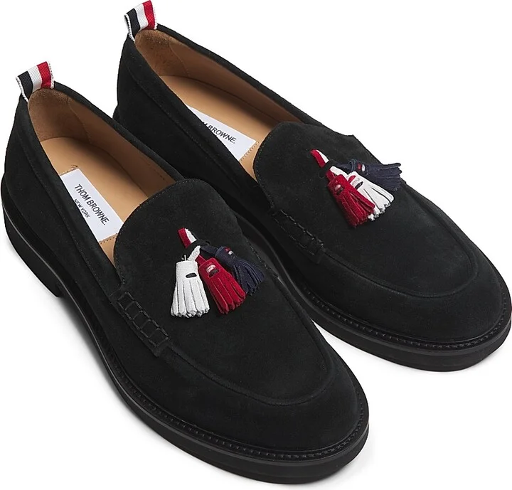 Men's Tricolor-Tassel Suede Loafers - Black - Size 6 - Image 4