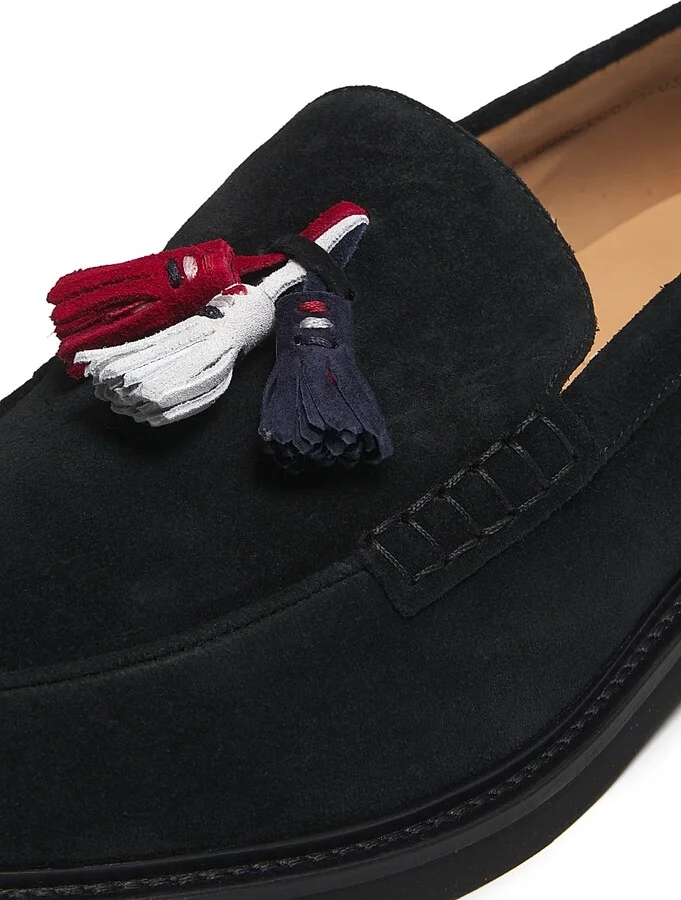 Men's Tricolor-Tassel Suede Loafers - Black - Size 6 - Image 5