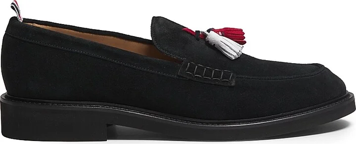 Men's Tricolor-Tassel Suede Loafers - Black - Size 6