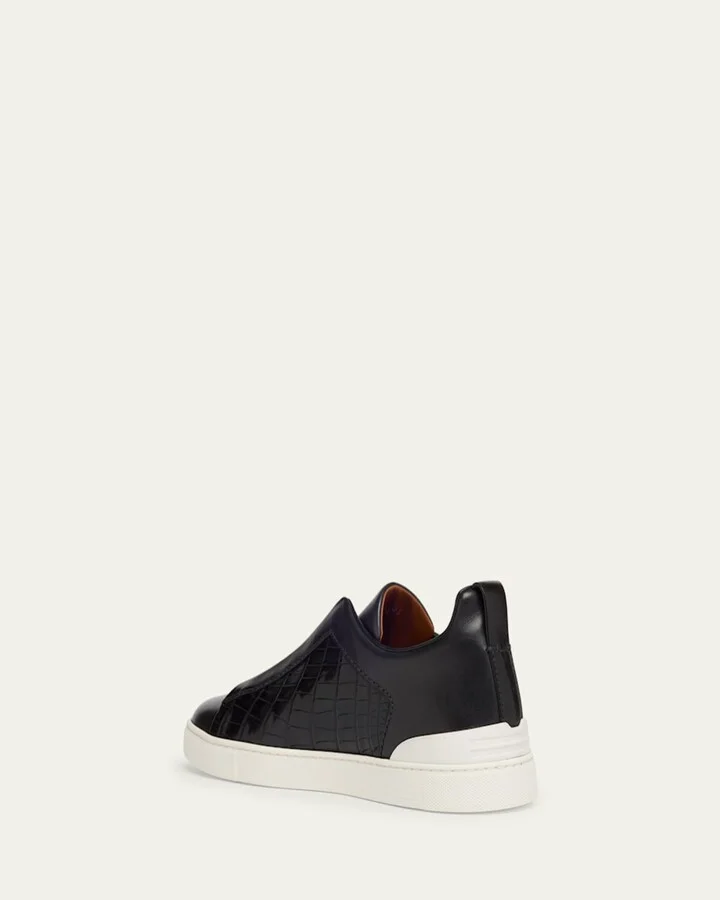 Men's Triple Stitch Alligator Leather Slip-On Sneakers - Image 2
