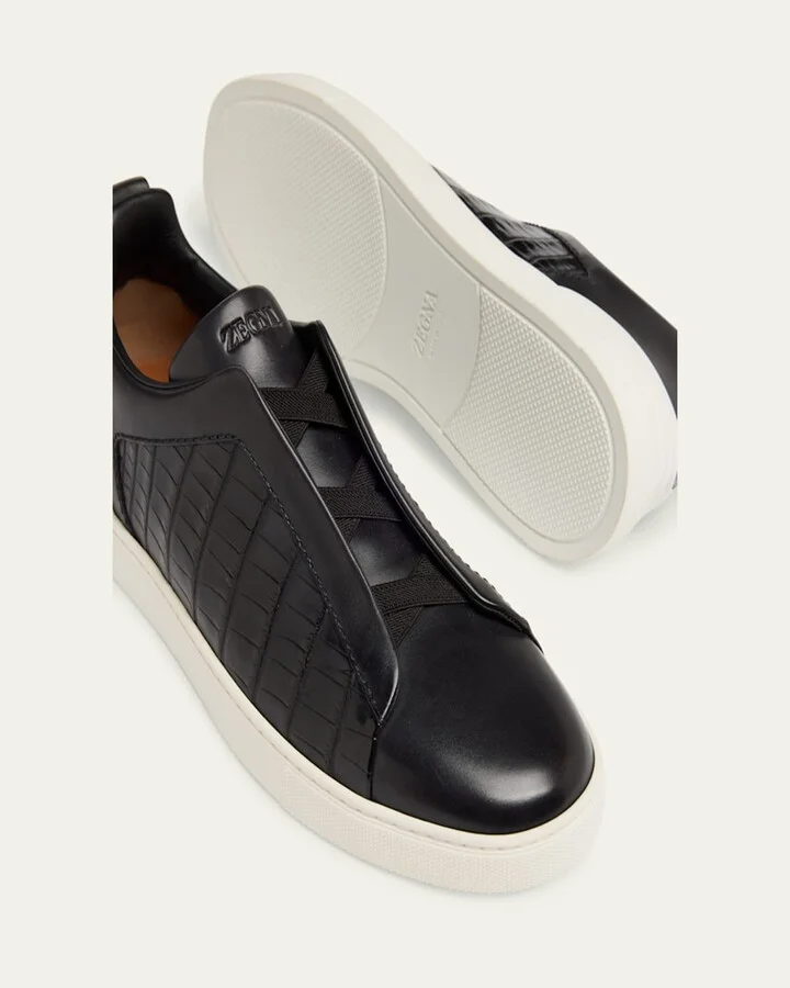 Men's Triple Stitch Alligator Leather Slip-On Sneakers - Image 3
