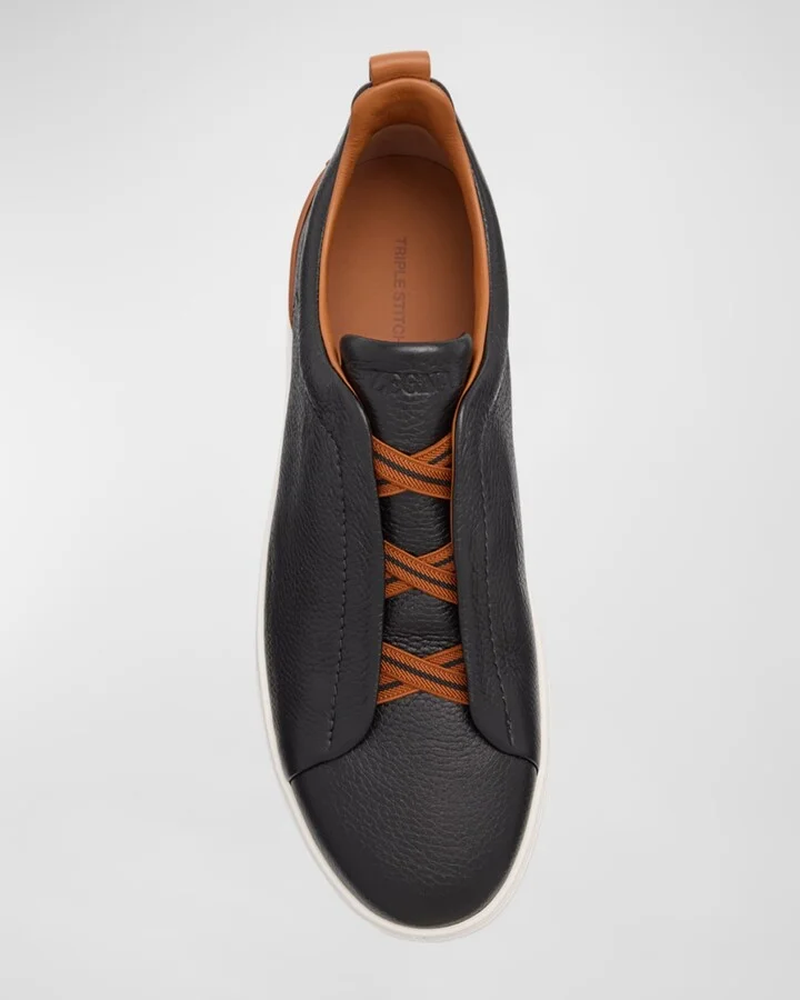 Men's Triple Stitch Deerskin Leather Sneakers - Image 3