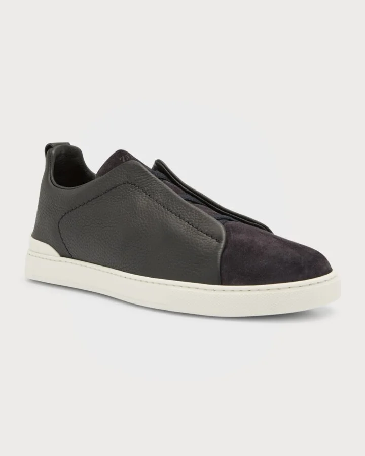 Men's Triple Stitch Leather and Suede Sneakers - Image 5