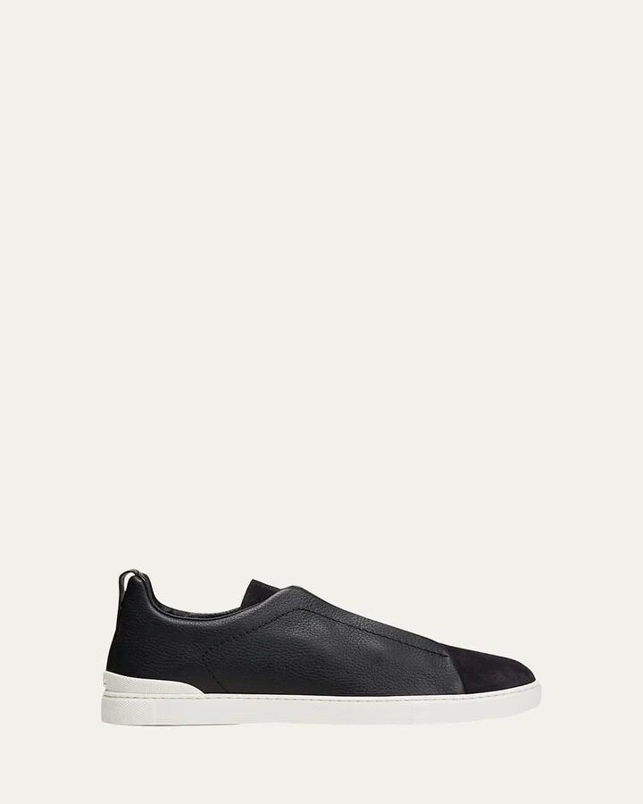 Men's Triple Stitch Leather and Suede Sneakers