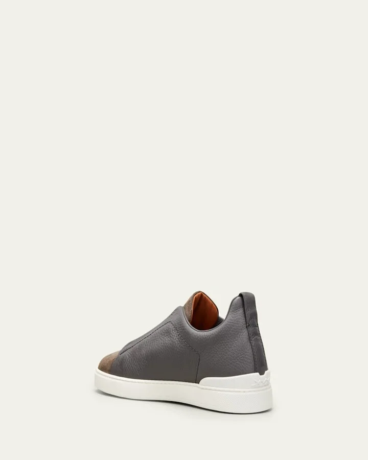 Men's Triple-Stitch Mix-Leather Slip-On Sneakers - Image 2