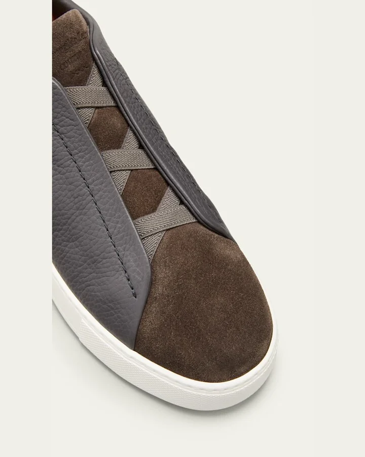 Men's Triple-Stitch Mix-Leather Slip-On Sneakers - Image 3
