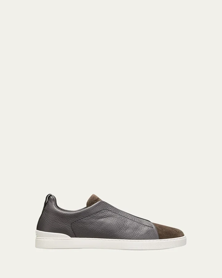 Men's Triple-Stitch Mix-Leather Slip-On Sneakers
