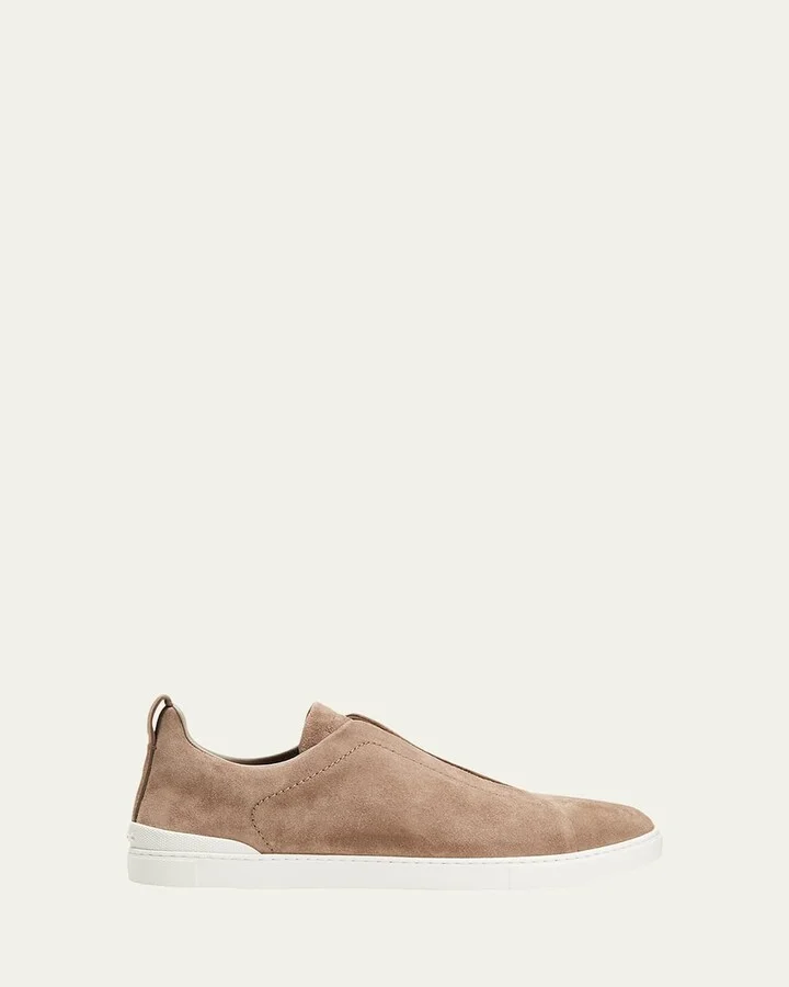 Men's Triple Stitch Suede Low Top Slip-On Sneakers