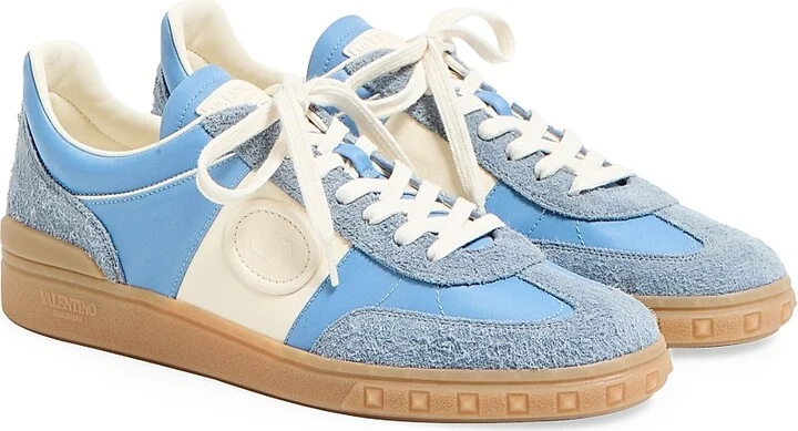 Men's Upvillage Low Top Sneakers in Crust Leather and Nylon - Azure Ivory - Size 9 - Image 2