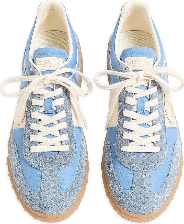 Men's Upvillage Low Top Sneakers in Crust Leather and Nylon - Azure Ivory - Size 9 - Image 4