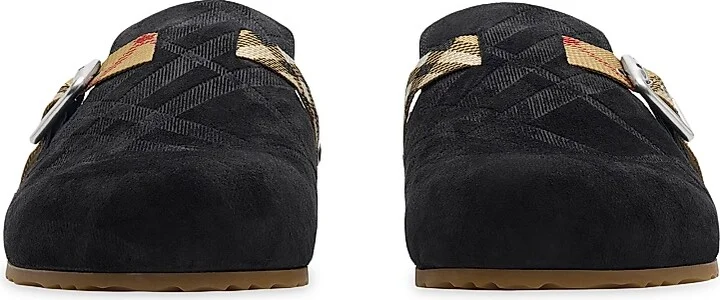 Men's Urchin Check-Trimmed Suede Clogs - Black - Size 6 - Image 2