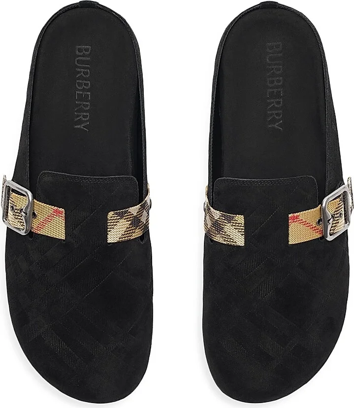 Men's Urchin Check-Trimmed Suede Clogs - Black - Size 6 - Image 4